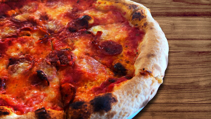 Thin crust pizza Margherita with mozzarella, tomatoes and basil . Fresh Homemade Italian Pizza...