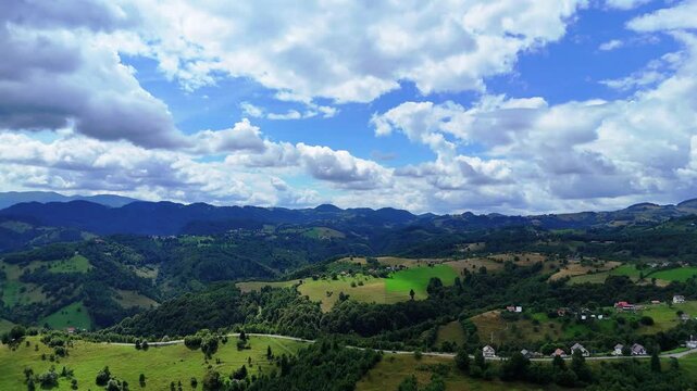 Aerial view of clouds over Carpathian mountains