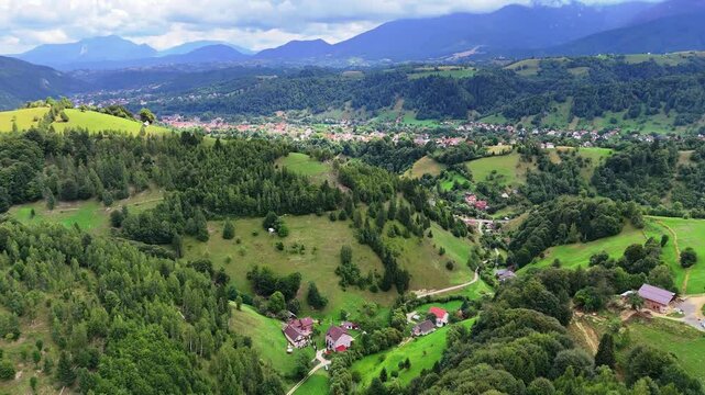 Aerial view of Pestera village near Bran in Transylvania