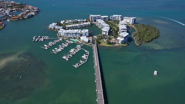 Ephraim Island In Suburb Of Paradise Point In The North Of Gold Coast, Australia - Aerial Shot