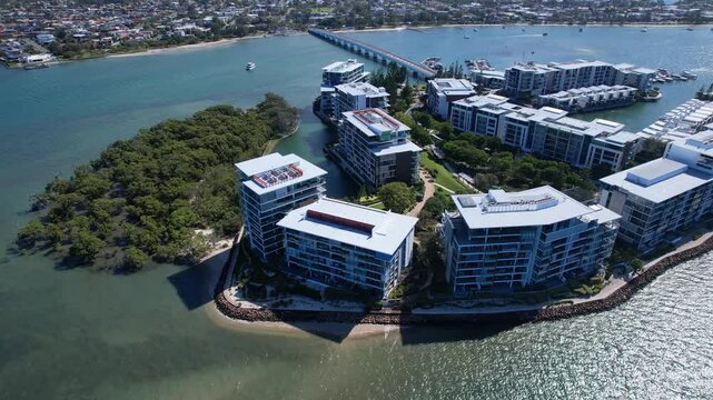 Apartment Buildings In Ephraim Island, Paradise Point, QLD, Australia - Aerial Shot