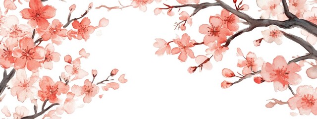 Fototapeta premium Ethereal Cherry Blossom Watercolor: A Serene Ode to Nature's Beauty in Spring