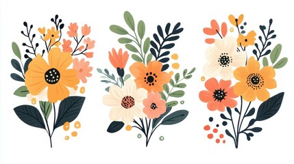 Bright floral watercolor triptych art brings a fresh touch. Sweet orange and pink hues enhance any wall with charm.