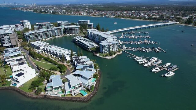 Drone Shot Of Ephraim Island At Daytime In Paradise Point, Gold Coast, Australia