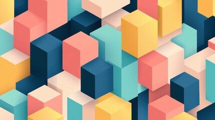 Naklejka premium Explore a vibrant abstract geometric background filled with colorful isometric blocks and playful polygon patterns.