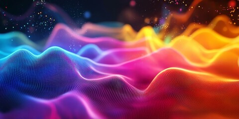 Fototapeta premium Abstract colorful digital landscape with glowing particles.