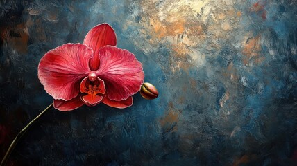 An orchid depicted in oil painting style, showcasing rich textures and vibrant colors for a classic and timeless visual.