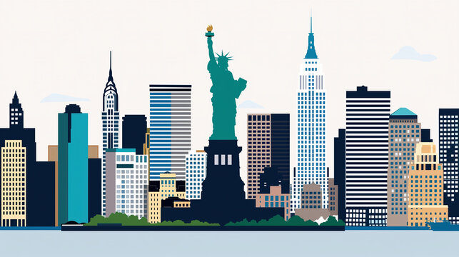 Iconic New York City skyline in a stylized illustration