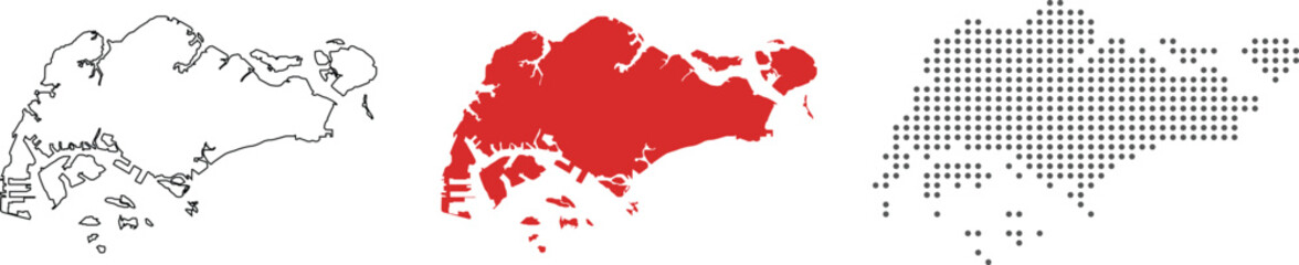 Singapore map detailed in outline, red color, dotted style