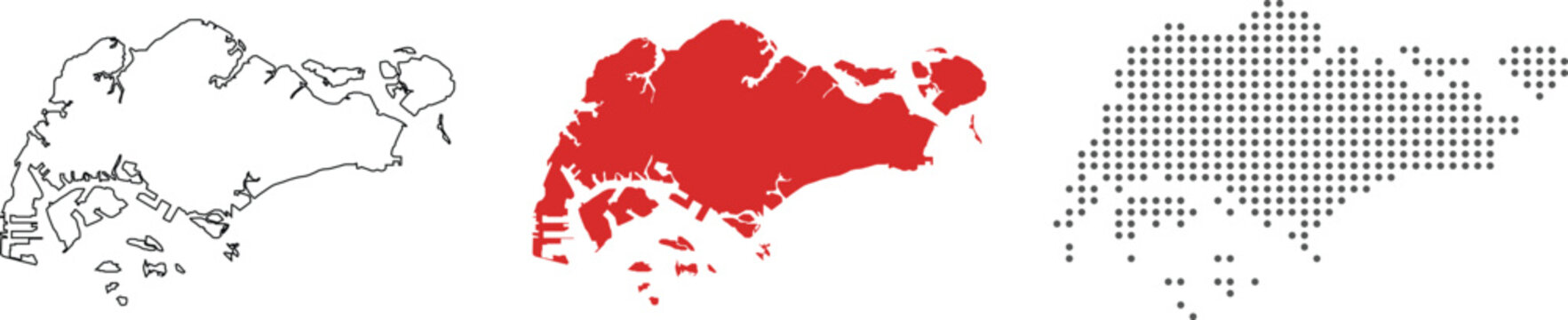 Singapore map detailed in outline, red color, dotted style