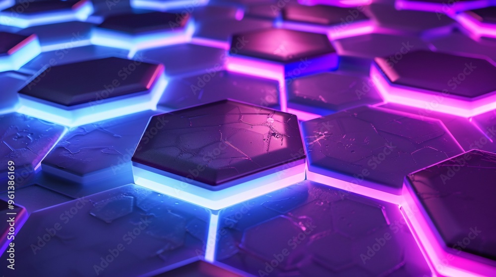 Wall mural abstract neon hexagon pattern background