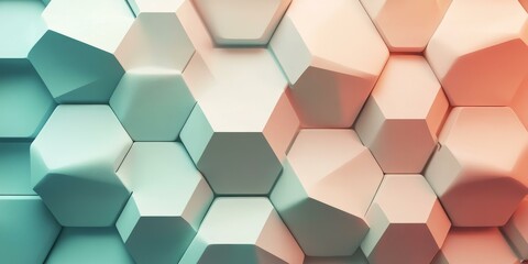 Fototapeta premium Hexagon-shaped blocks in blue and orange hues.