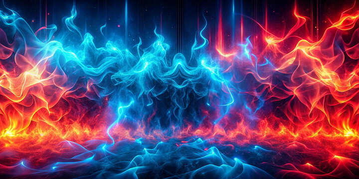 Fire, flames cool blues to fiery reds design Illuminate digital spaces neon background, wallpaper.