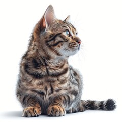 Fototapeta premium Curious Bengal Cat Sitting on White Background