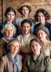 Fototapeta premium Group of Women in Historical Attire Representing Women’s History