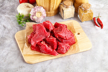 Sliced raw beef meat for cooking