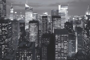 Monochrome Cityscape Skyline for Modern Office Space Decor