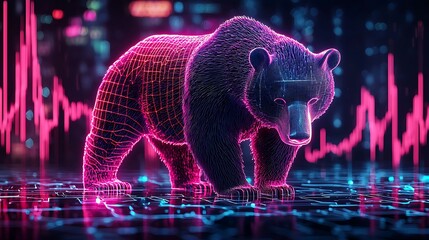 A digital illustration of a bear market, reflecting the volatile nature of stocks and cryptocurrencies.