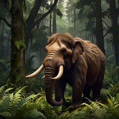 Fototapeta premium Detailed Woolly Mammoth Illustration – Majestic Prehistoric Animal Art