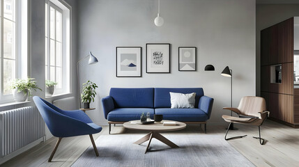 Fototapeta premium A modern living room featuring stylish furniture and minimalist decor.