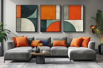 Modern Living Room Featuring Artistic Abstract Wall Decor And Stylish Seating Arrangement During Daylight Hours