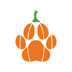 Logo con calabaza con forma de pata de perro o gato para su uso en felicitaciones y tarjetas del Día de Acción de Gracias