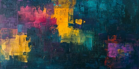 Abstract oil painting with bright colors.