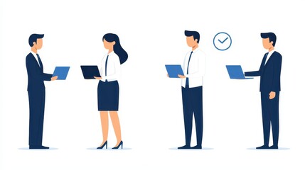 Business People with Laptops  Flat Design  Teamwork  Communication  Collaboration  Technology