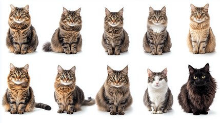 Group of cute kittens sitting together, isolated and adorable