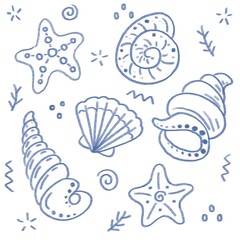 shell starfish painting drawing cute pattern child doodle art by Yuni Gallery