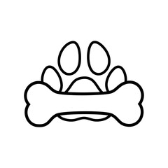 Logo de tienda de alimentos para mascotas. Silueta de pata de gato o perro con hueso con líneas exteriores