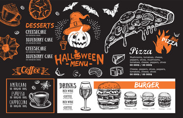 Restaurant cafe menu, template design, Halloween menu, Food flyer.	
