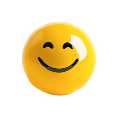 Fototapeta premium A shiny isolated on transparency PNG background, vibrant yellow smiley face emoji with a beaming smile and closed eyes, ideal for representing happiness, positivity