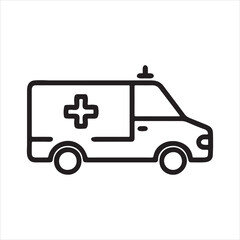 Medical Related Icon. Ambulance. Black Out Line Icon.