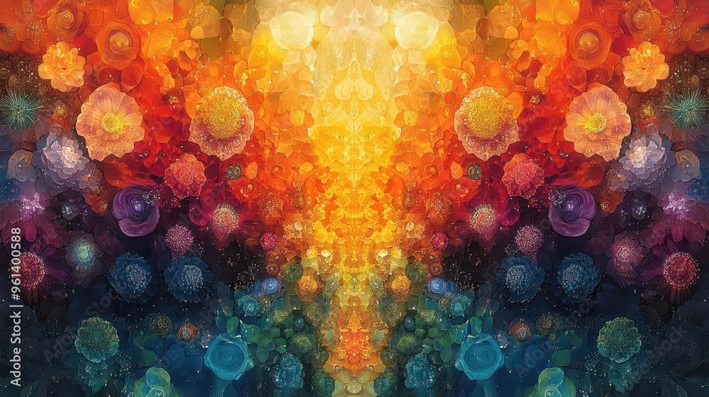 Wall mural abstract digital artwork kaleidoscopic patterns vivid color gradients mesmerizing geometric forms wa