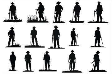 Farmer Silhouette, A Farmer Work in Field Silhouette