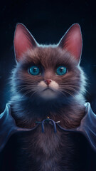A poster for a cat called a bat with a blue eyes.