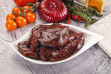Raw beef liver slices for cooking