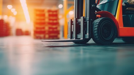Close-up of a forklift transporting pallets in a warehouse, logistics operations, industrial efficiency
