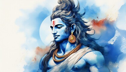 Lord Shiva diwali watercolor blue color card