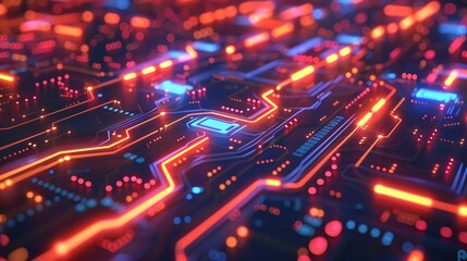 Fototapeta premium Abstract Futuristic Circuit Board with Glowing Lines and LEDs