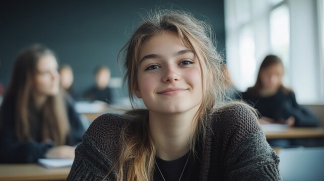 Young Female Student in Classroom