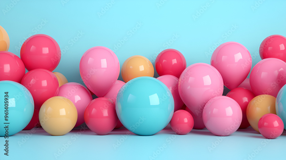 Wall mural colorful balloons on blue background