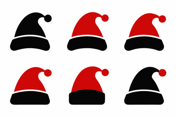 Silhouette of santa claus hat, Christmas santa claus hat vector set