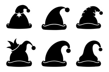 Christmas hat silhouette, santa claus hat icon set