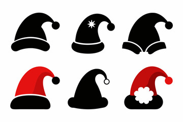 Christmas hat silhouette, santa claus hat icon set