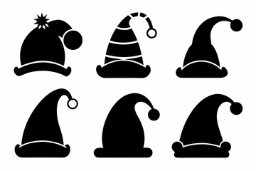 Christmas hat silhouette, santa claus hat icon set