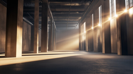 Futuristic architecture with curved shapes, arches and columns.