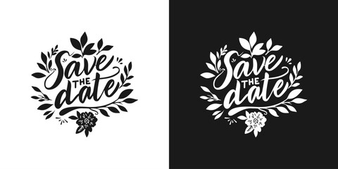 Obraz premium Save The Date abstract text calligraphy decorated with natural ornaments