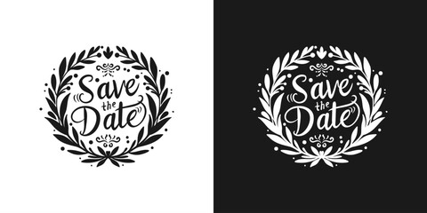 Save The Date abstract text calligraphy decorated with natural ornaments